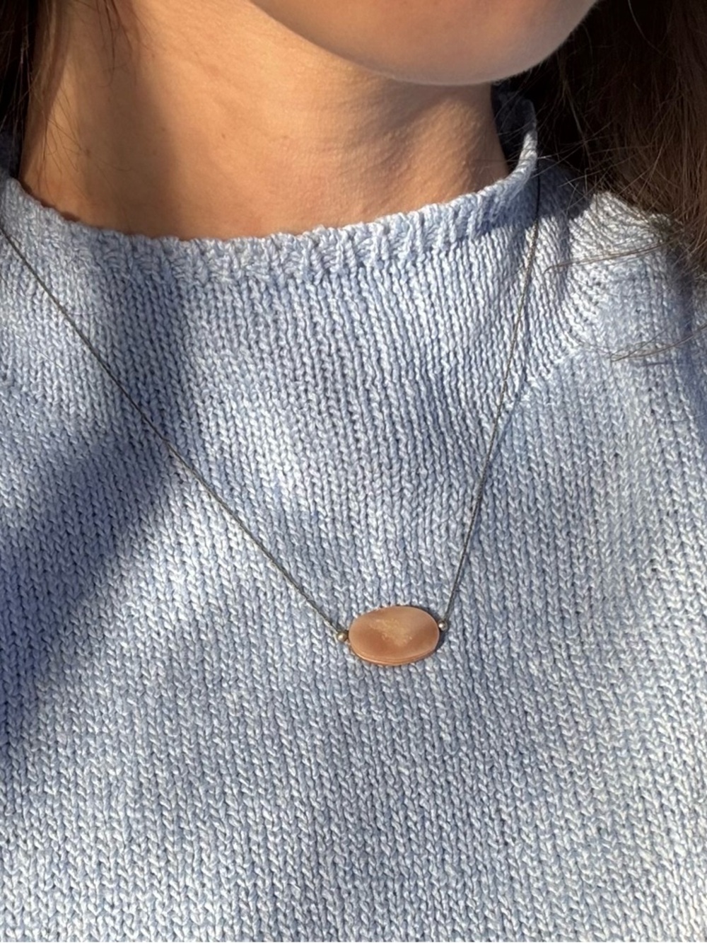 Simple cute silver chain pink stone necklace